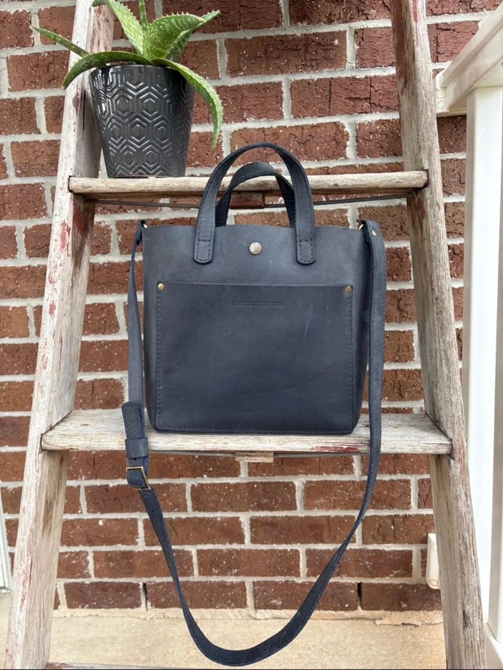 Portland Leather Goods Navy Leather Mini Crossbody Tote - Picture 1 of 6